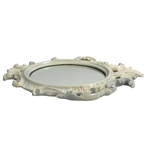 Vintage Ornate Oval Wall Mirror With Off-white Frame Mid Century Made In USA - Picture 5 of 9